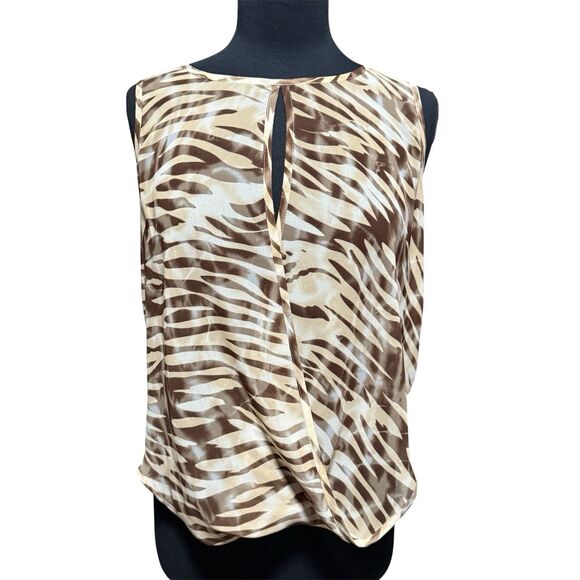 GUESS Women’s Sleeveless Blouse Top XS Brown Beige Zebra Print Draped Open Back - Picture 1 of 6